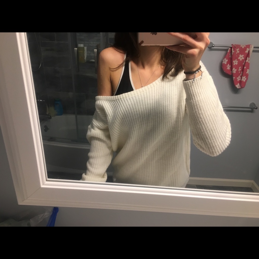 Cream off the shoulder knit sweater
